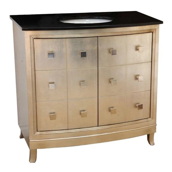 36 Inch Bathroom Vanity Single Sink Wood Vanity Bronze Silver Finish Storage Cabinet