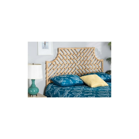 Homestock Suburban Sophistication Natural Brown Rattan Headboard - 48" x 3" x 40", Handmade, No Mounting Required, Includes Hanging Hooks