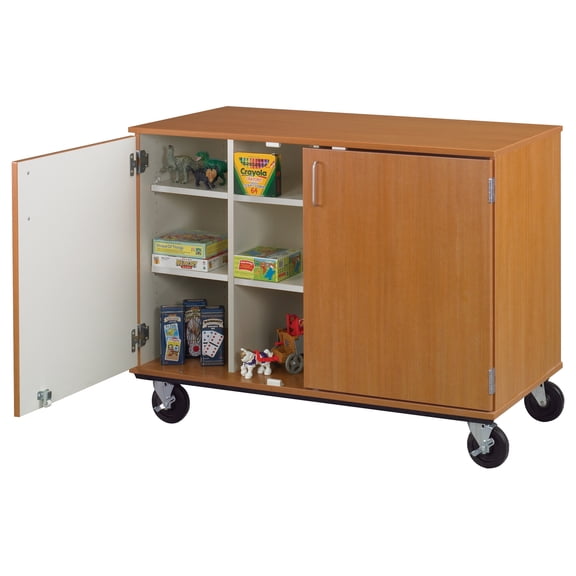 Mobile Storage Cubby Organizer - 12 Section Rolling Cabinet with Doors - 36" Tall