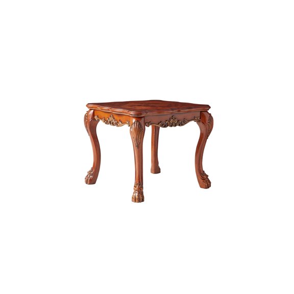 Traditional End Table - Wood Construction, Square Top, Cherry Oak Brown Finish - Living Room Accent Table