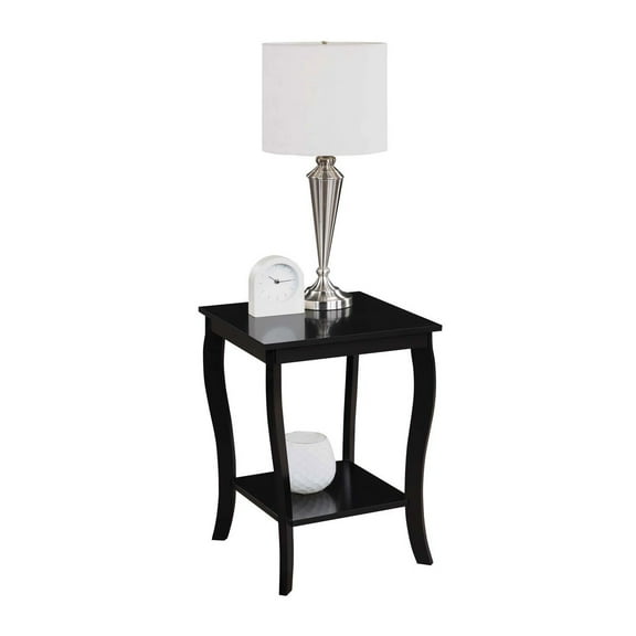 Square End Table with Shelf - Black Living Room Accent Table - 18x18x24 Inch Rubberwood