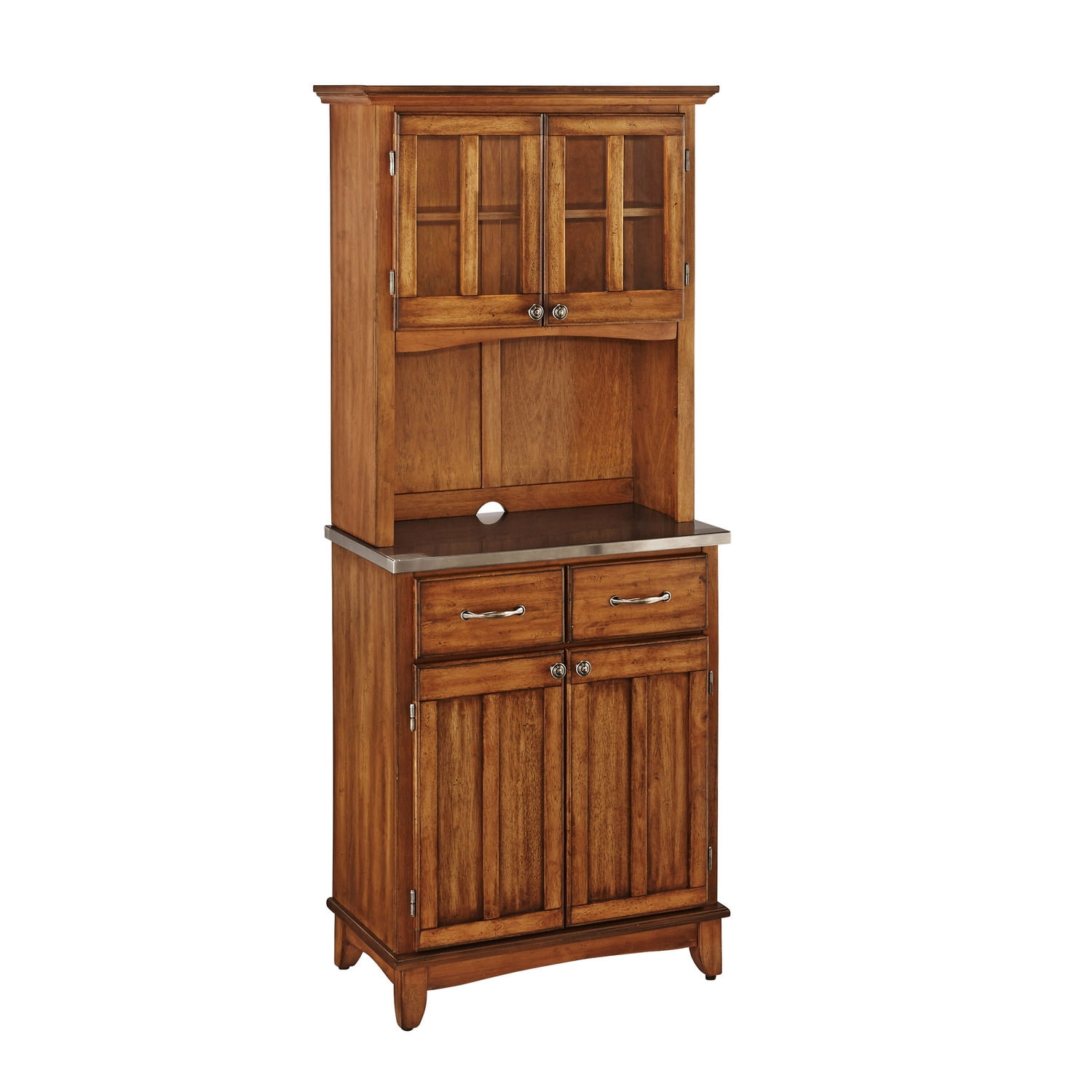 Cottage Oak Lighted China Cabinet with Glass Doors