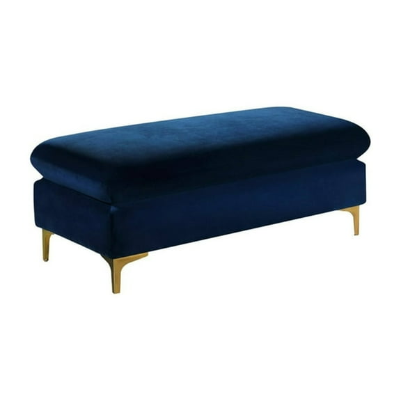 Homestock Timeless Trends Collection Modern , Contemporary Velvet Upholstered Ottoman/Bench with Rich Gold or Chrome Legs, Navy Upholstery
