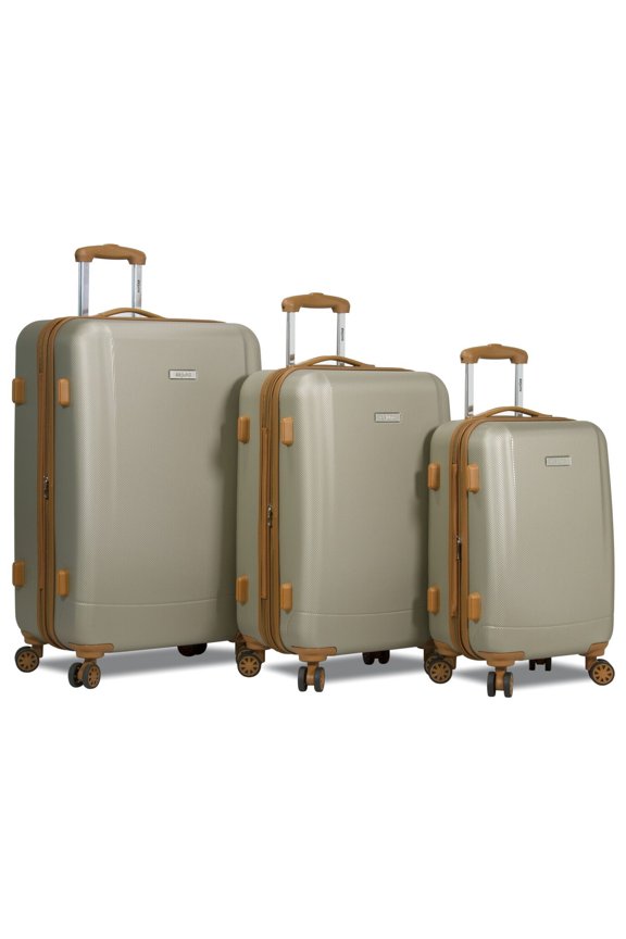 Homestock Treats 3-Pc Hardside Spinner Tsa Combination Lock Luggage Set - Beige - (Abs Shell, Tsa Lock, Spinner Wheels, Expands 2 Inches, Dimensions: 20" X 13" X 9")