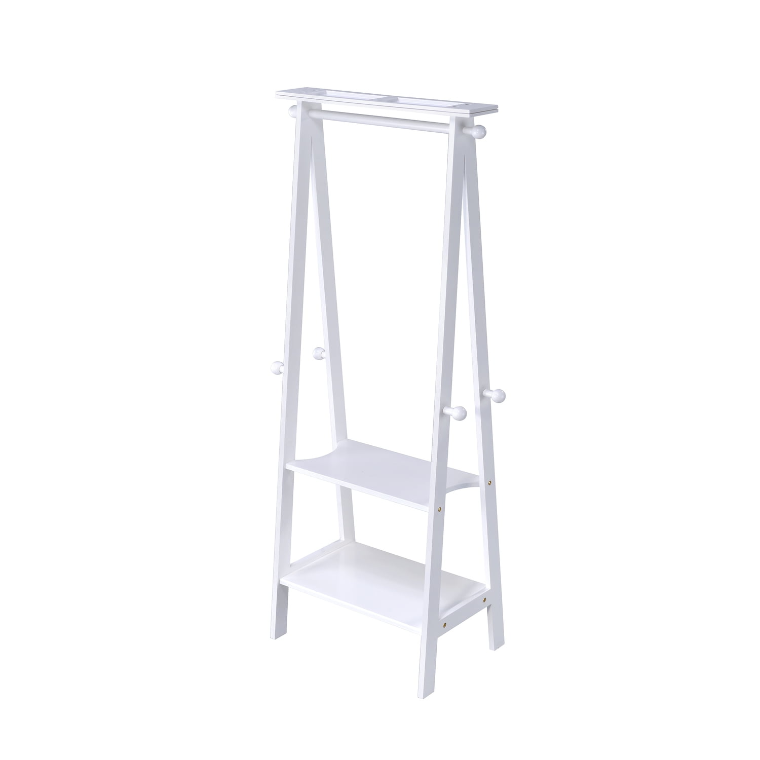 White Wood 59" Tall Standing Garment Rack with Shelves