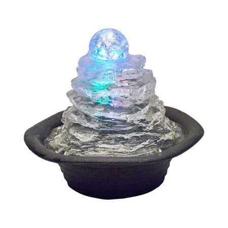 Homestock Tuscan Treats 7.5" Tall Indoor Fountain w/ Light and 1L Capacity, Ice Mountain Design