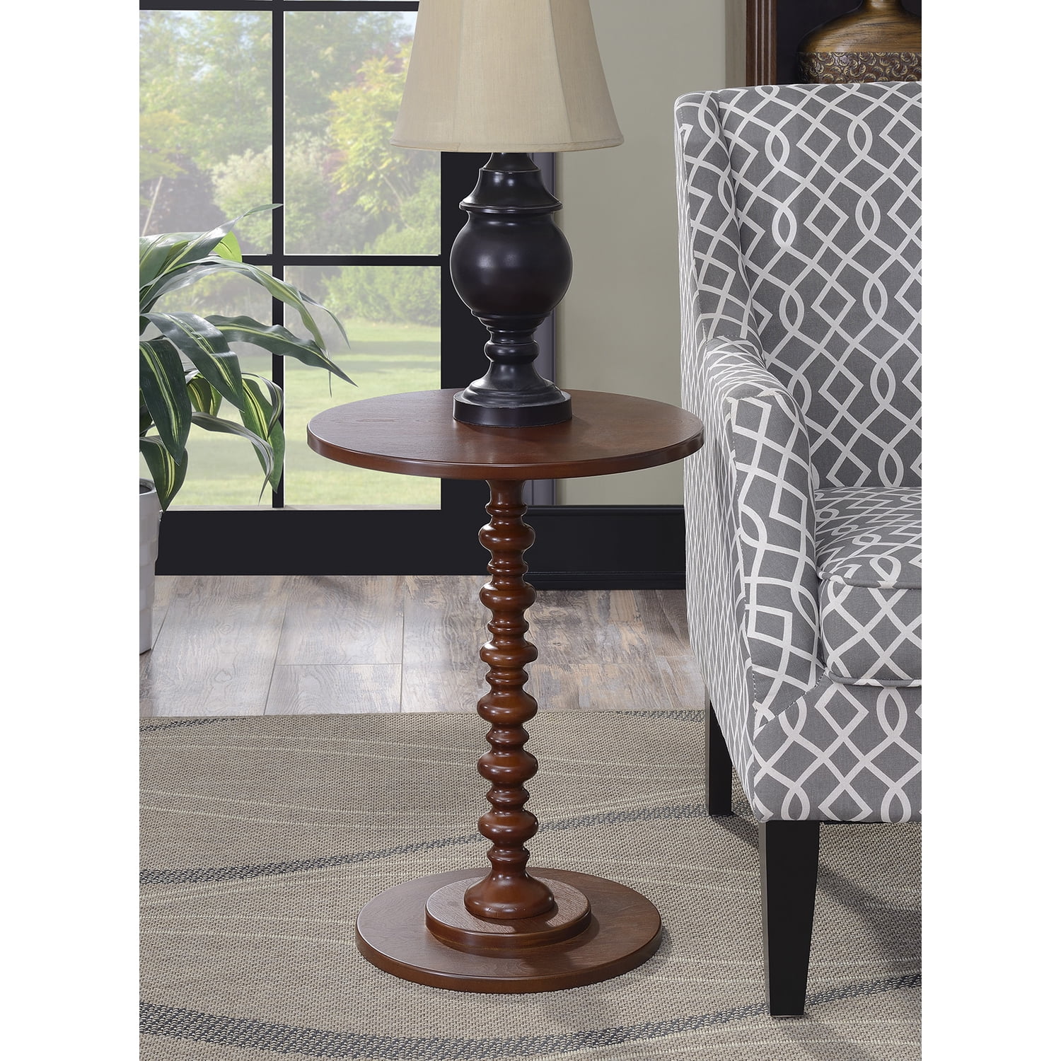 Spindle Base Table Homestock Tuskan Temptations Spindle Table - Mahogany Finish, 17.75