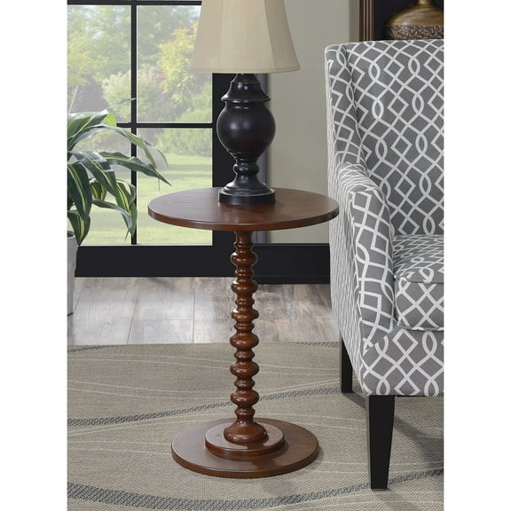 Homestock Tuskan Temptations Spindle Table - Mahogany Finish, 17.75"D X 17.75"W X 24"H, End Table, Living Room, Round Table Top, Curved Spindle Base
