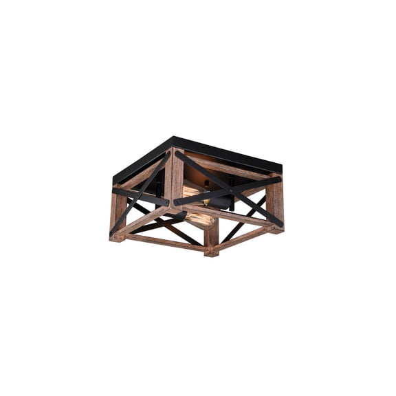 Modern Wood Cage Flush Mount Ceiling Light - 12 Inch Farmhouse Ceiling Fixture - Brown Interior Lighting