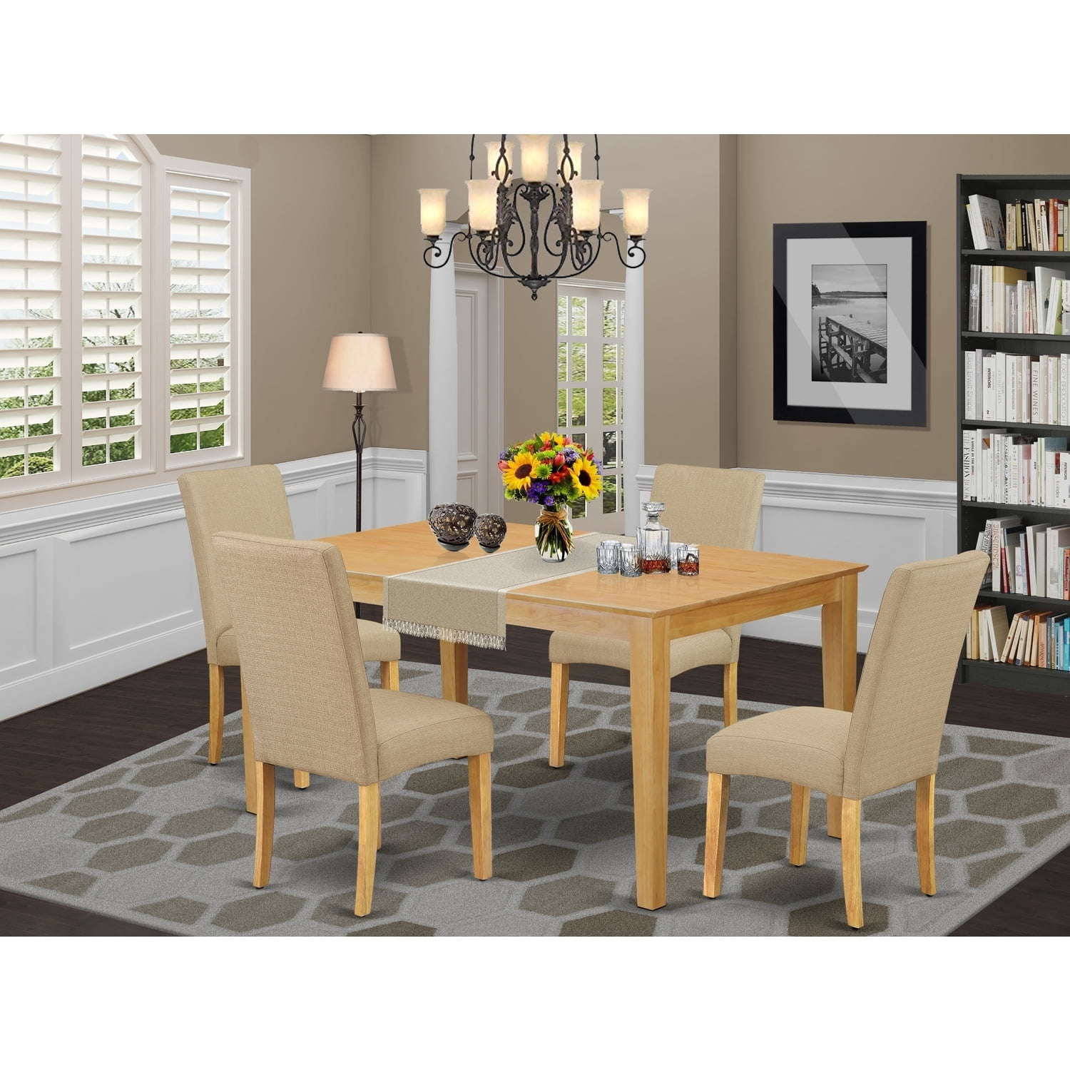 Dining Room Table Set 60 Inch Rectangle with 4 Chairs - Linen Fabric ...