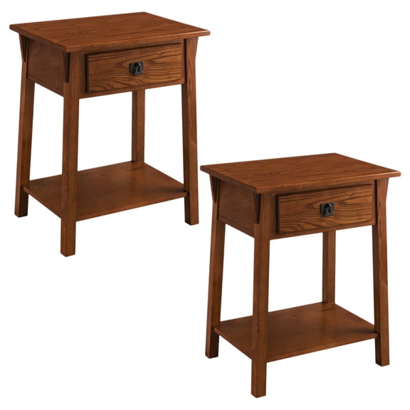 Homestock Urban Oasis End Table With Drawer, Made With Solid Wood, Side Table For Living Room, Bedroom, And Office, 2-Pack, Russet Finish