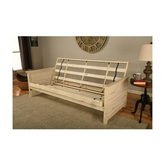 Homestock Urban Oasis Weathered White Finish Futon Frame Set With Mattress, Solid Hardwood Construction, Converts to Standard Full Size Bed, 79"L x 37"D x 33"H-Color:Frame Only,Size:Without Storage Dr