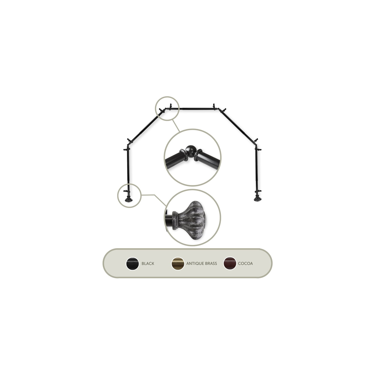 Homestock Urban Upmarket 13/16 Inch 5 Sided Bay Window Single Curtain