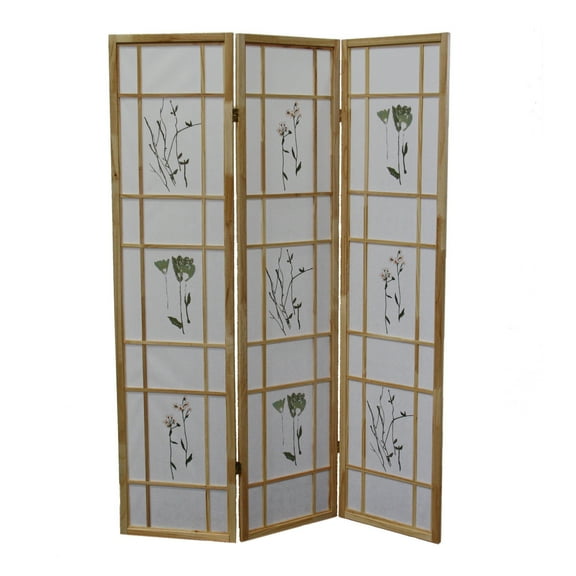 Shoji Screen 3 Panel Room Divider - Privacy Screen Folding Screen Cherry Finish Floral Design