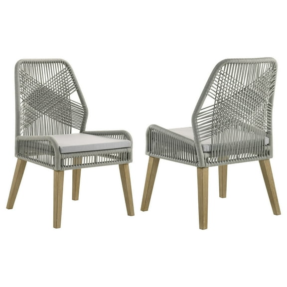 Homestock Urban Upmarket Woven Rope Dining Chairs (Set Of 2) - Grey Fabric Finish, Hand-Crafted Rope Loomed Chairs, Solid Mango Wood, 23.25 X 24.75 X 36.5 Inches