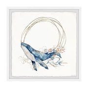 Ocean Wall Art Print - Framed Blue Whale Painting for Home Decor - 12x12 Inch Canvas