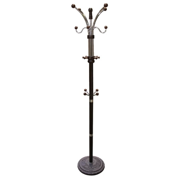 Homestock Victorian Elegance 73" Tall Chrome Metal and Wood Coat Rack, Espresso finish, Rack with 16 arms, 22.25L x 22.25W x 73H in.,Sophisticated Rack for Entryways