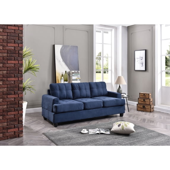 Homestock Victorian Sofa - Navy Blue Tufted Living Room Seating