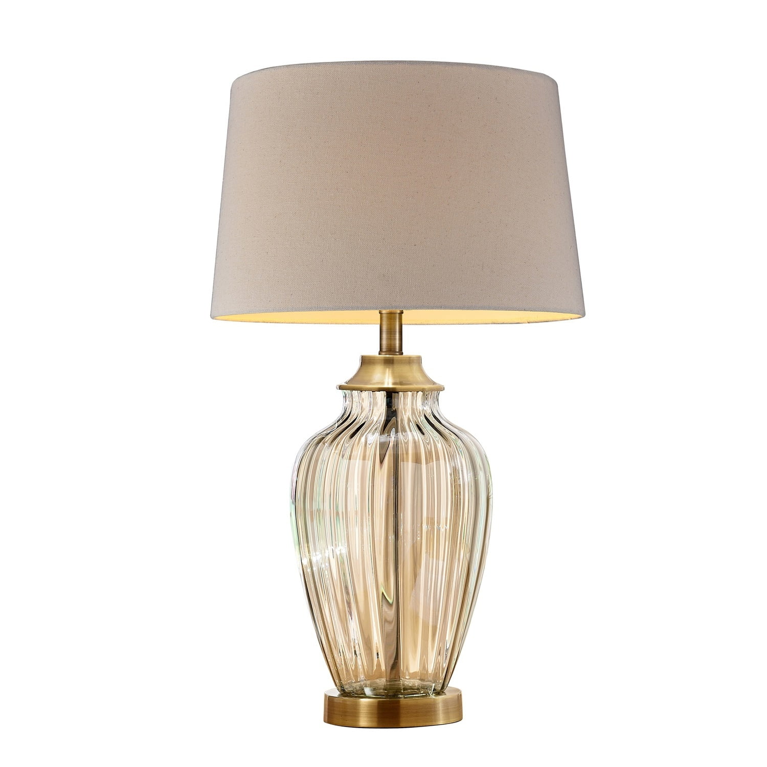 28.5" Gold Glass Table Lamp with Off-White Linen Shade