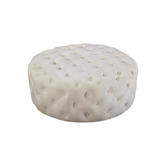 Homestock Art Nouveau Allure Velvet Ottoman / Bench with Deep Button Tufting, Solid Wood Frame, 36" W x 36" D x 16.5" H-Color:Cream