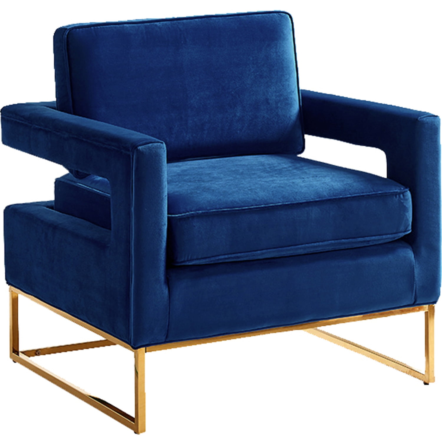 Elegant Navy Velvet and Gold Wood Base Accent Chair