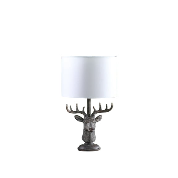 Rustic Deer Table Lamp 18" Elk Lamp for Lodge Decor Polyresin Lamp with White Shade