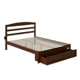 thumbnail image 1 of Queen Platform Bed with Foot Drawer - Vintage Style Bed Frame, Walnut Finish, Headboard & Slats Included, 1 of 10