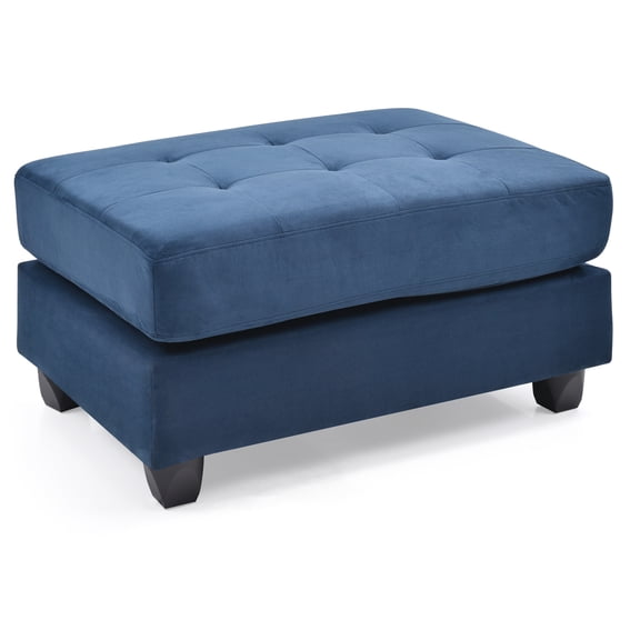 Vintage Tufted Ottoman - Navy Blue Seating - 38" x 26" x 19" - Wood Frame Footrest