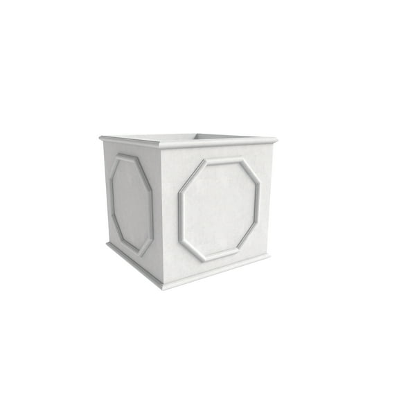 White Cubic Planter - Fiberstone & MgO Clay, Weather-Resistant, 12.5" Geometric Design