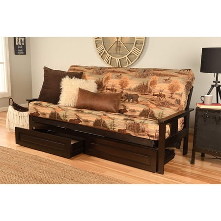 Homestock Modern Minimalism Wooden Futon Frame Set in Espresso Finish, Futon Frame with Mattress, Straight Arm, Versatile and Convertible Design Futon Frame for All Spaces-Color:Canadian,Size:Full Fra