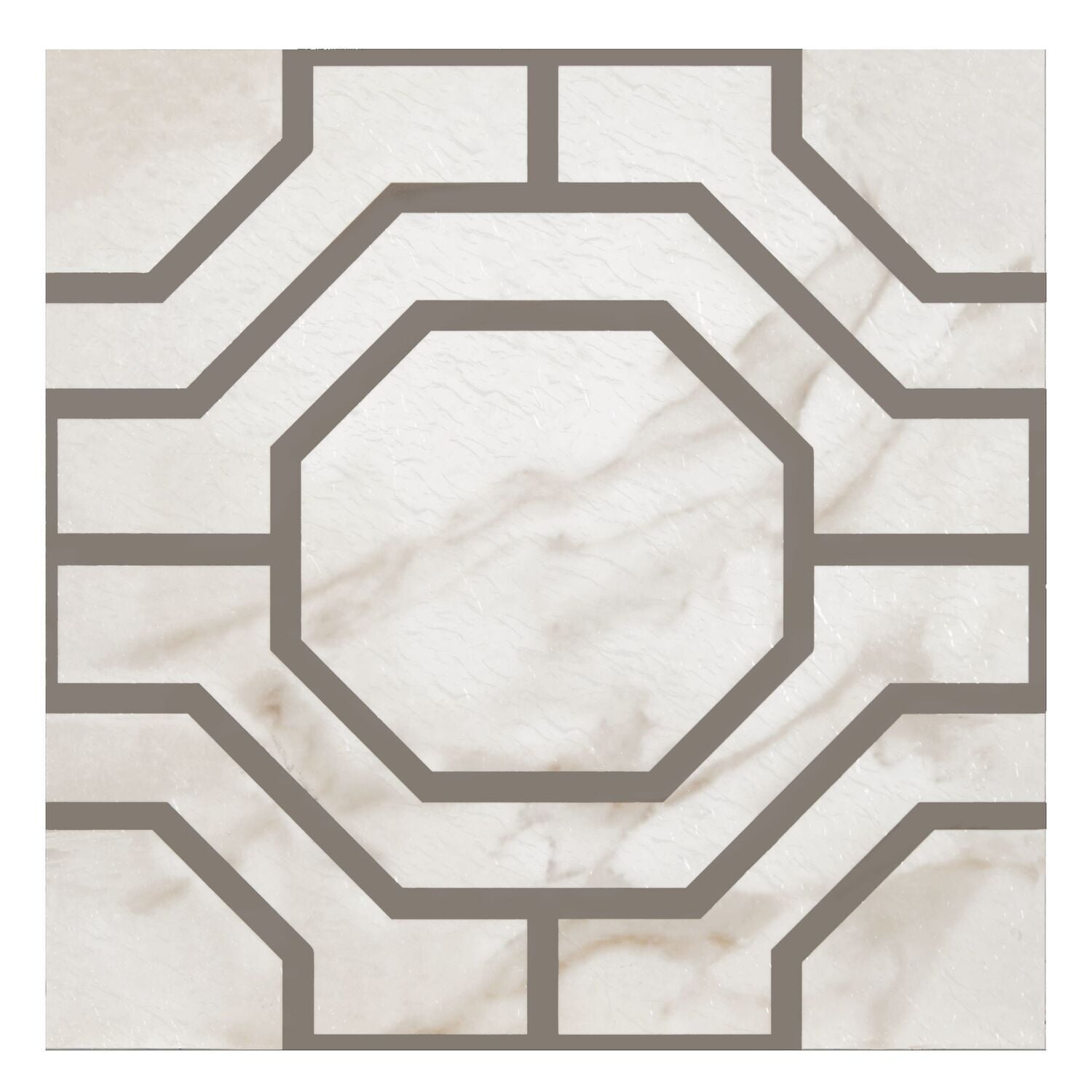 Homestock Vintage Vogue Self Adhesive 12-Inch Vinyl Floor Tiles, 20 Tiles - 12" X 12", Marble Octagon Pattern - Peel & Stick, Diy Flooring For Kitchen, Dining Room, Marble Octagon Style