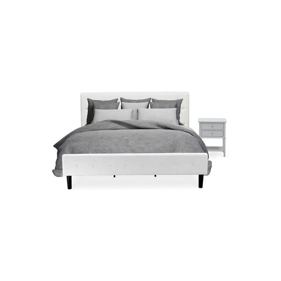 Homestock Zen Zone 2 Piece Bedroom Set - Button Tufted Platform Bed - Velvet Fabric Upholstered Headboard And A Nightstand-Color:Urban Gray/White,Size:King
