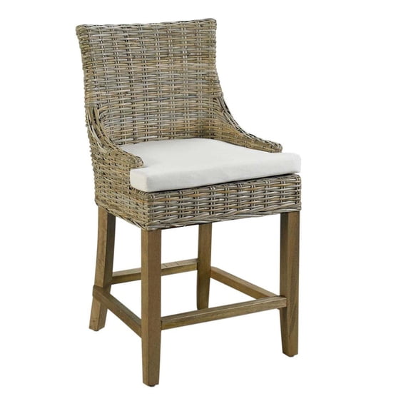 HomeStock Zen Zone Counter Stool in Wicker, Combining Comfort and Nature with a Sturdy Wood Frame and Hand Woven Grey Rattan, 21.5" W x 23" D x 39.75" H