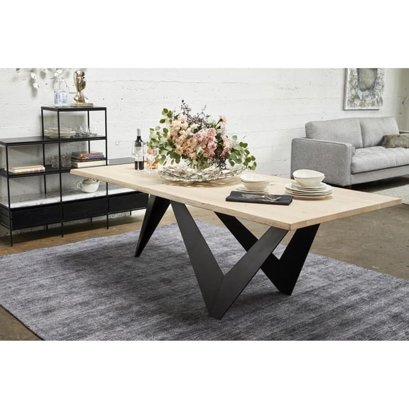 Modern Dining Table - Parquet Wood TopSteel Base - Seats 8 - HomeStock Zen Zone