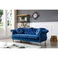 thumbnail image 1 of HomeStock Zen Zone Sofa, Navy Blue - 82" x 35" x 34", Soft Velvet with Tufted Design, Nailhead Trim, and 2 Throw Pillows for Elegant Living Spaces, 1 of 5