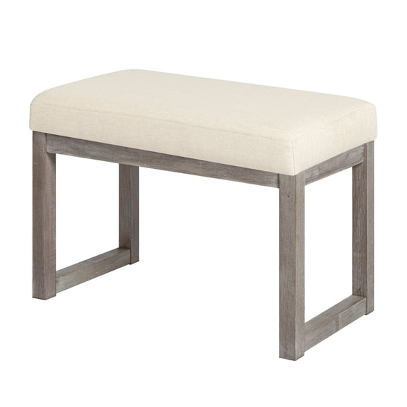 Homestripe 27 inch Wide Rectangle Ottoman Bench White Footstool, Fabric Look for Living Room, Bedroom, Contemporary Modern, Beige