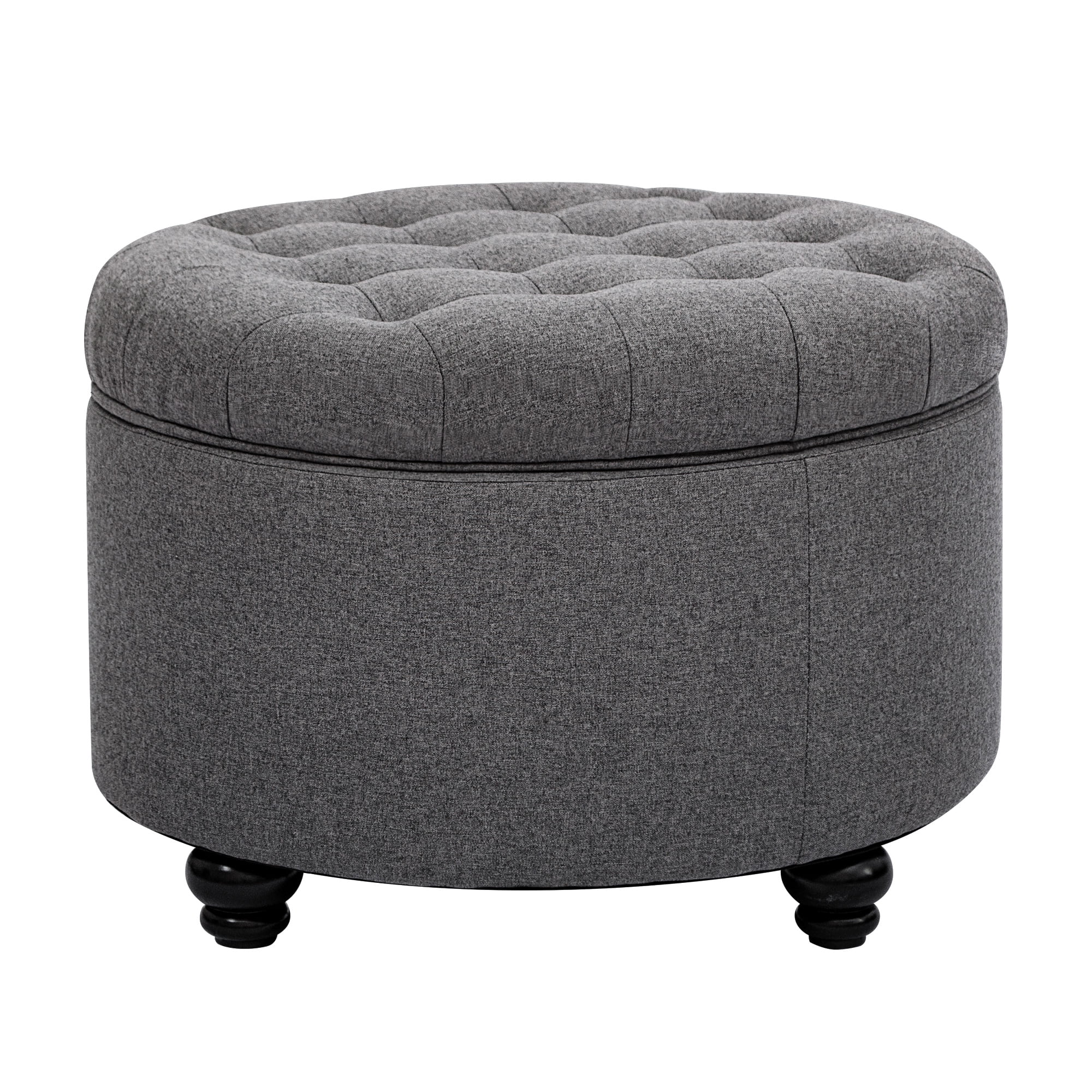 Homestripe Large Button Tufted Fabric Round Storage Ottoman with ...