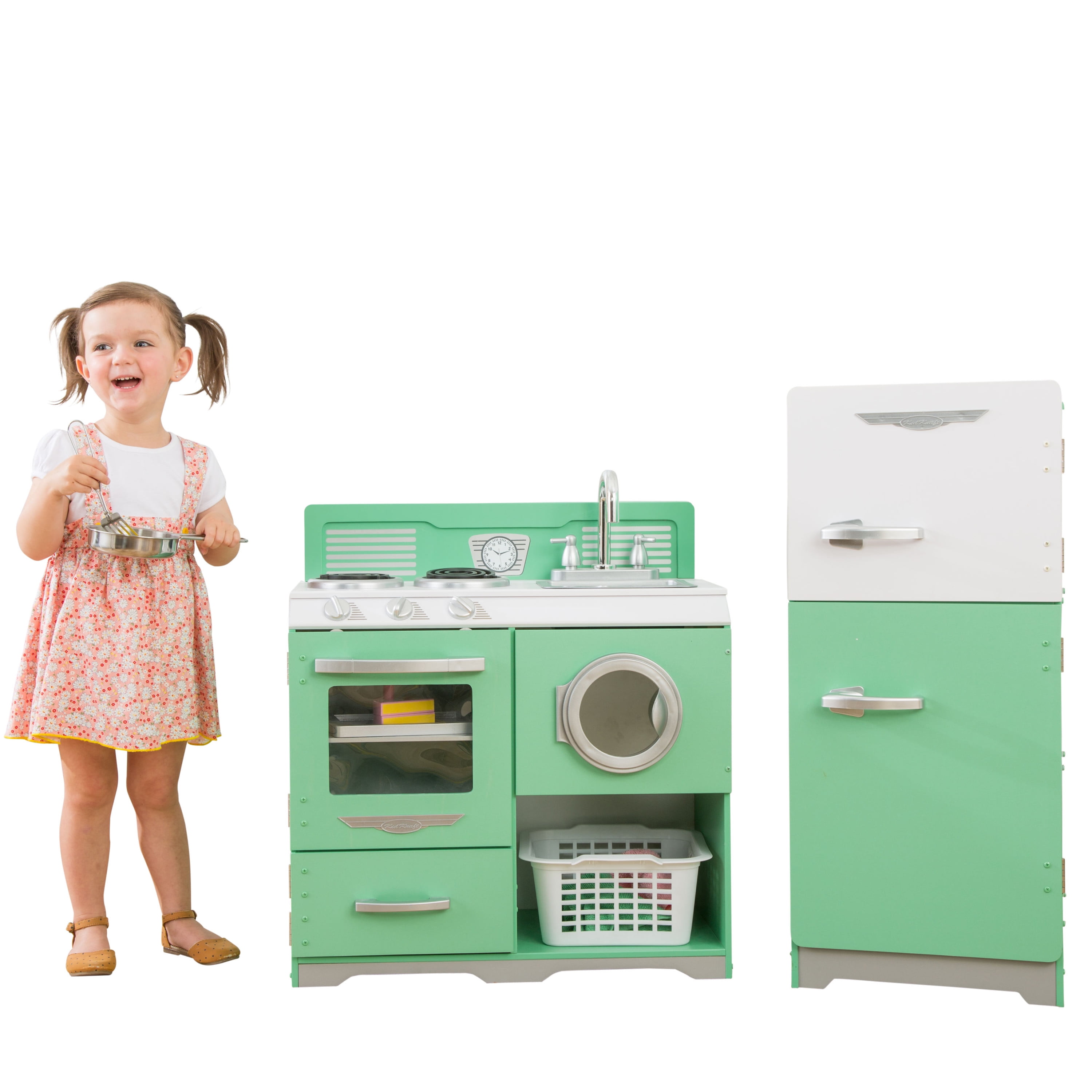 Homestyle 2-Piece Wooden Vintage Play Kitchen Set with Refrigerator ...