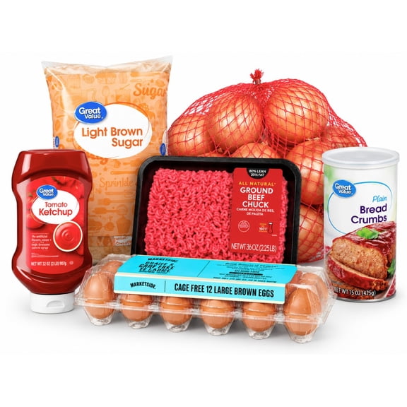 Homestyle Meatloaf Dinner Bundle with Ground Beef, Eggs, Breadcrumbs, Onions, Ketchup and Brown Sugar