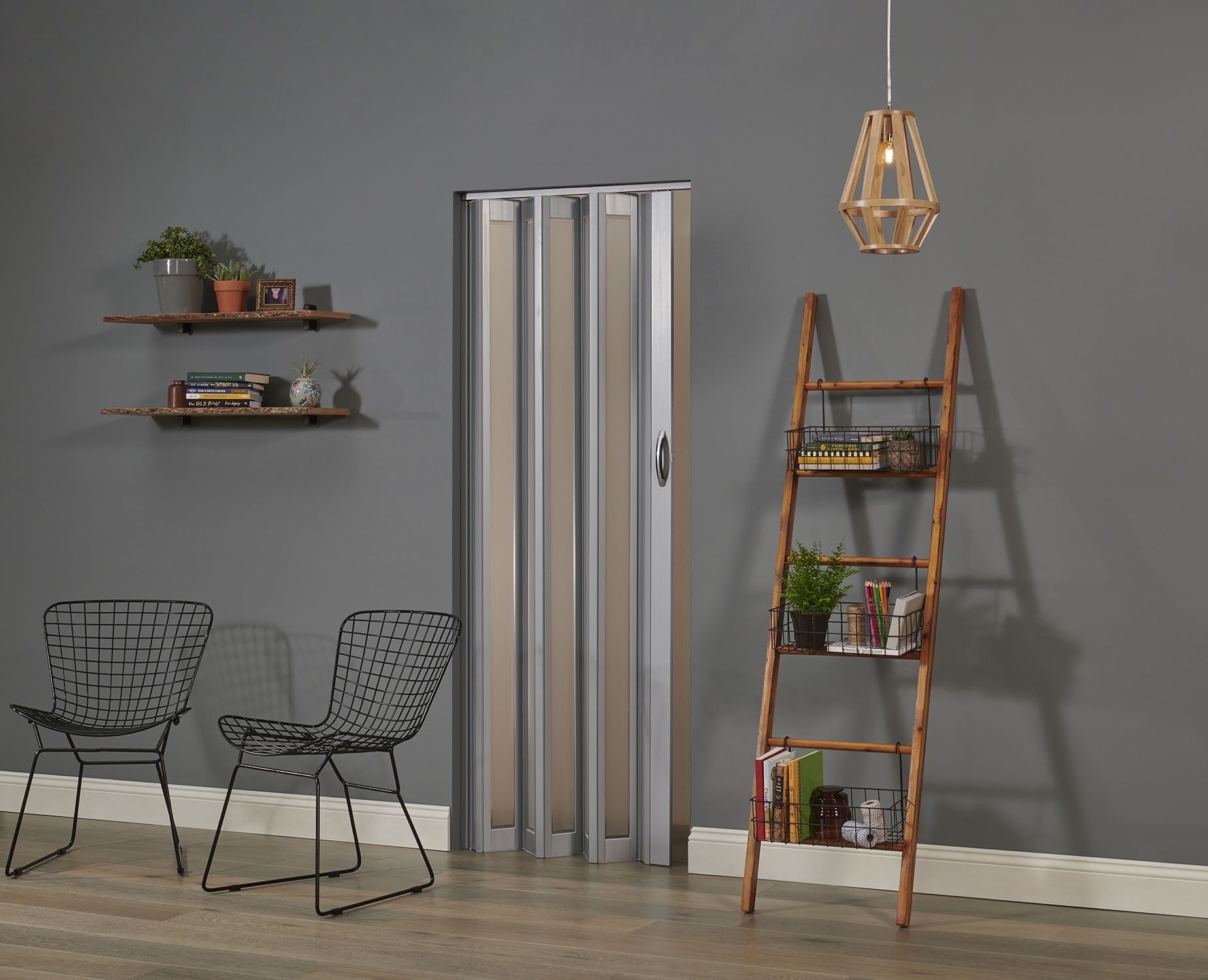 Metro Silver PVC Accordion Folding Door with Frosted Panels