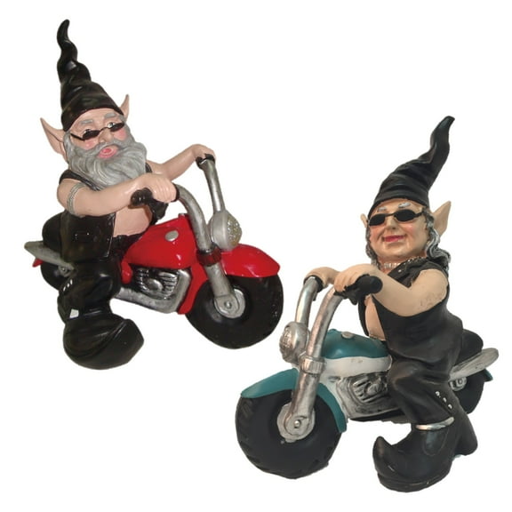 Homestyles 12"H Biker "Dude & Babe" the Biker Gnomes in Leather Motorcycle Gear Riding RED and TEAL Hogs Home & Garden Statue