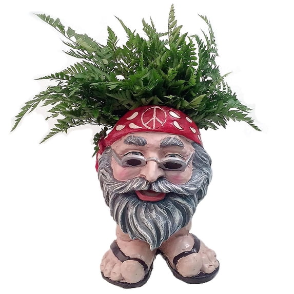 Homestyles 12"H Muggly Hippie "Jerry" Painted Face Humorous Planter Statue (Holds 4" Pot)