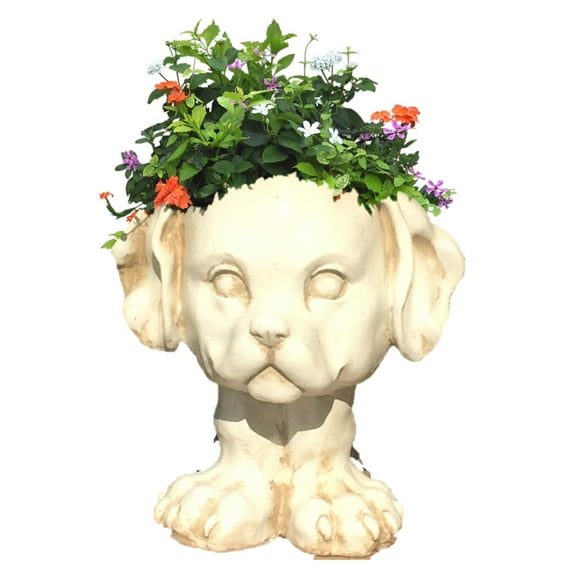 Homestyles 12 in. Antique White Muttley the Dog Muggly Animal Statue Humorous Planter Holds 5 in. Pot