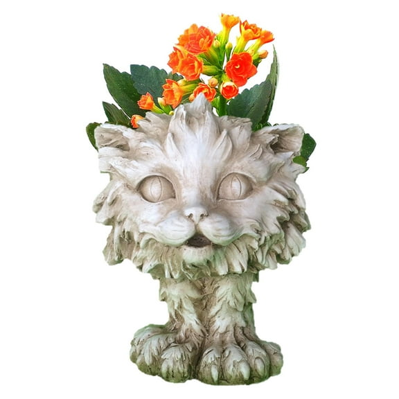 Homestyles 12 in. Antique White Scruffy the Cat Muggly Animal Statue Humorous Planter Holds 5 in. Pot