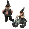 thumbnail image 1 of Homestyles 14.5"H Biker "Dude" & 12"H Babe "Babe" the Biker Gnome Riding Her TEAL Bike in Leather Motorcycle Gear Home & Garden Statue, 1 of 6