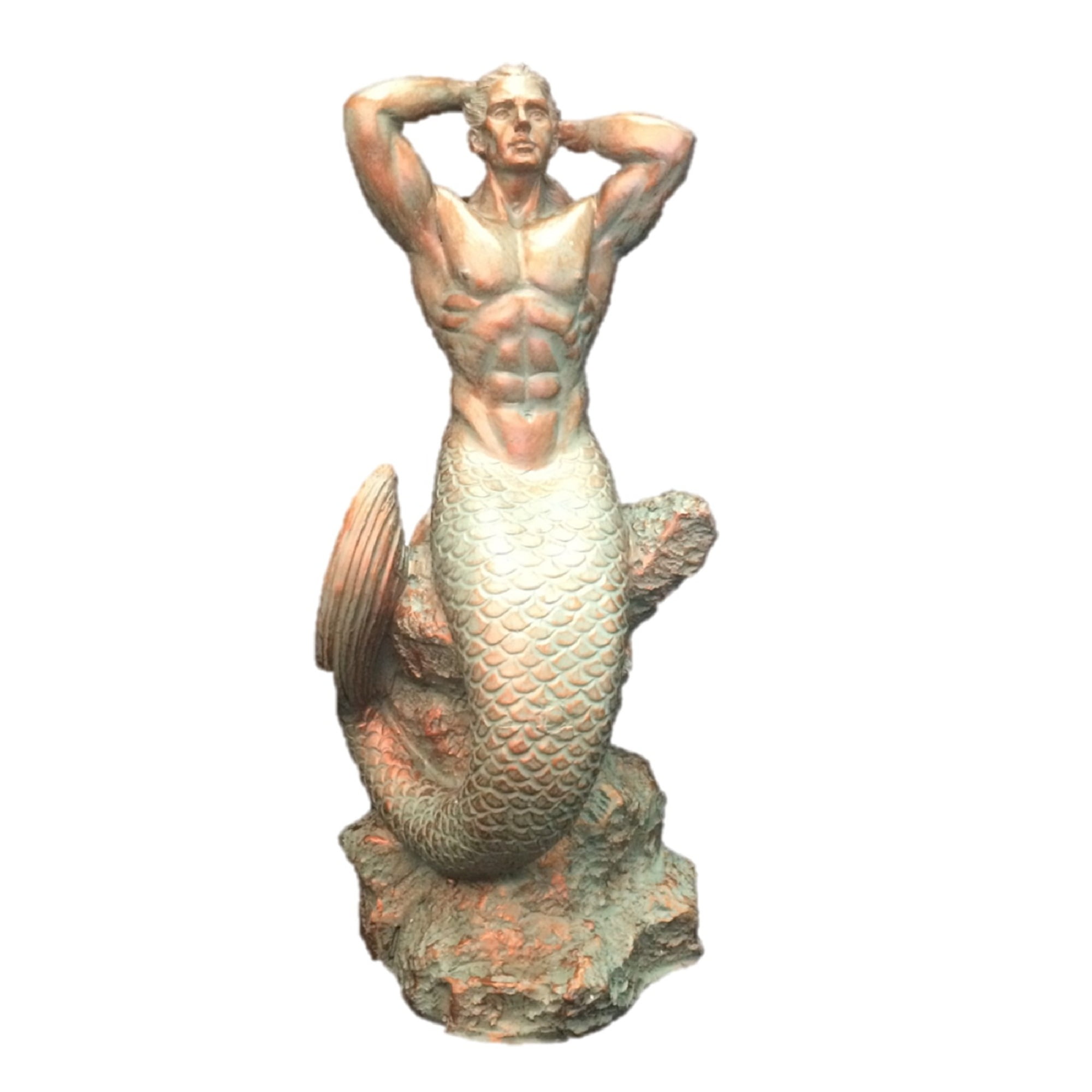 Bronze Patina Merman Mermaid Statue for Nautical Beach Decor
