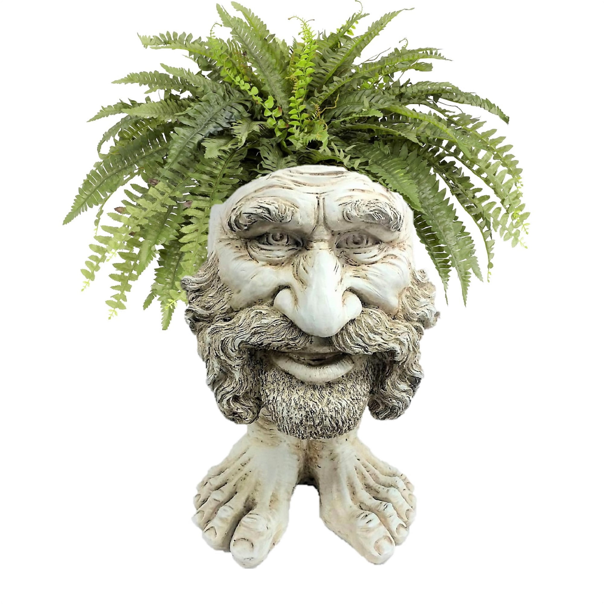18 In. Antique White Axle The Muggly Statue Face Planter Holds 7 In. Pot