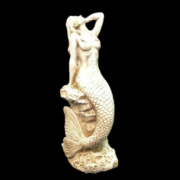 Homestyles 20 in. Antique White Sexy Mermaid Sitting on Coastal Rock Beach Nautical Extra Large Statue