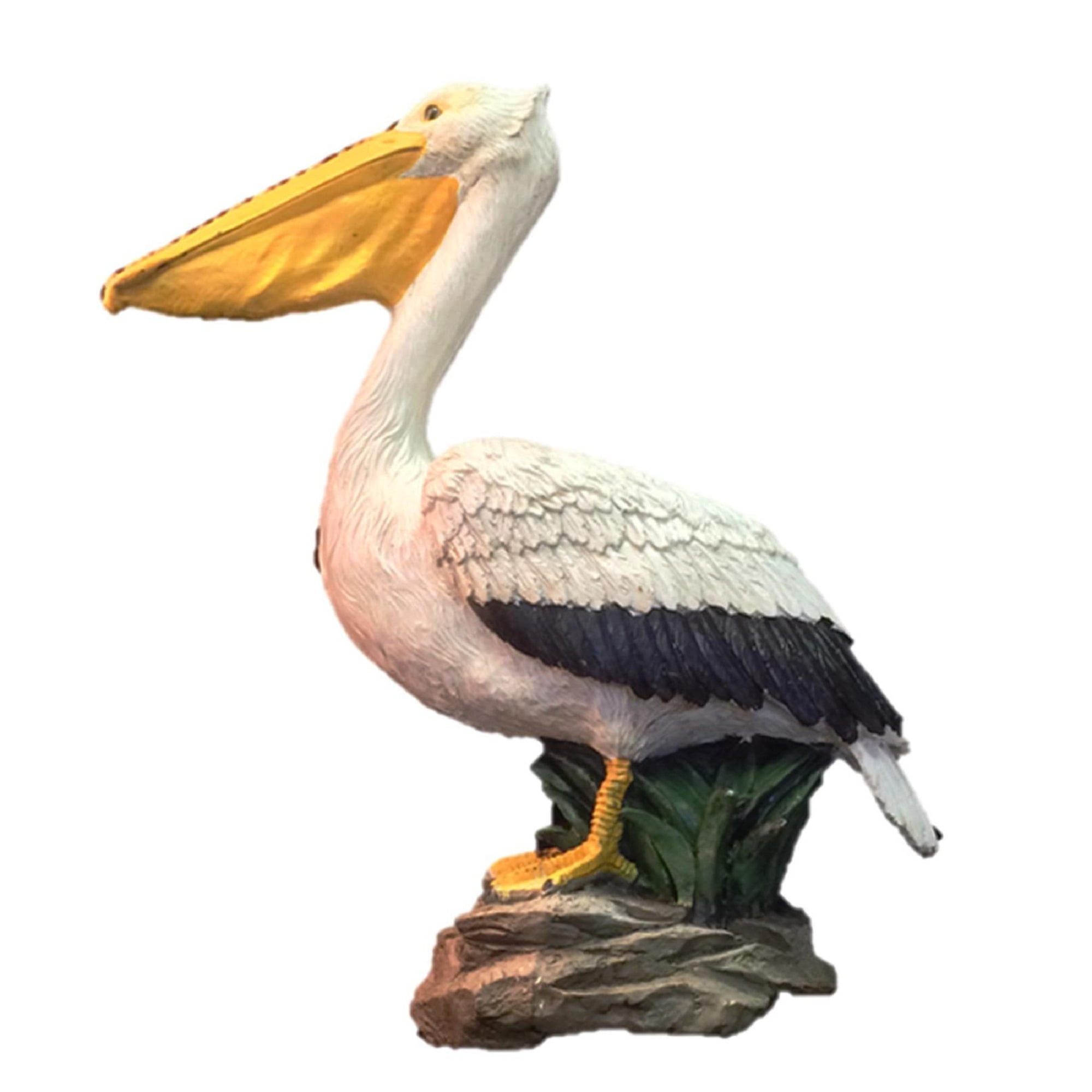 Natural Finish Pelican Statue on Coastal Rock for Indoor/Outdoor Decor