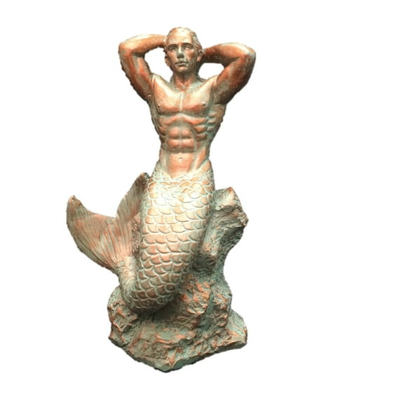 Homestyles 21"H Bronze Patina Sexy Merman Mermaid Sitting on Rock Nautical Beach Extra Large Statue